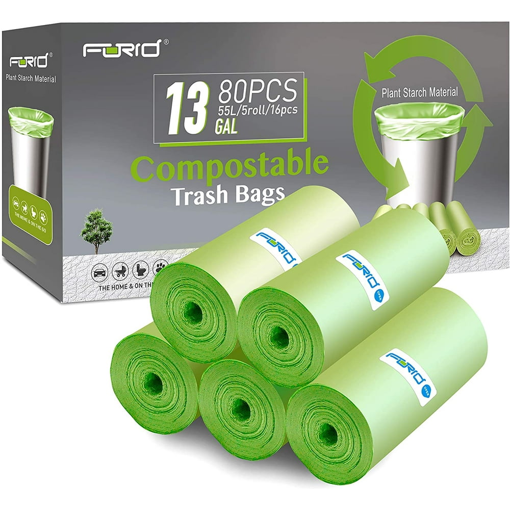 Compostable Trash Bags FORID 13 Gallon Tall Kitchen Garbage Bags 80 Count Unscented Trash Can