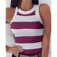 thumbnail image 2 of Rggeeun Women Tank Tops Ribbed Vest Colorful Striped Pattern Elastic Slim Fit Crew Neck Soft Lightweight For Summer Yoga Daily Wear Versatile Sleeveless,Pink,Xl, 2 of 5