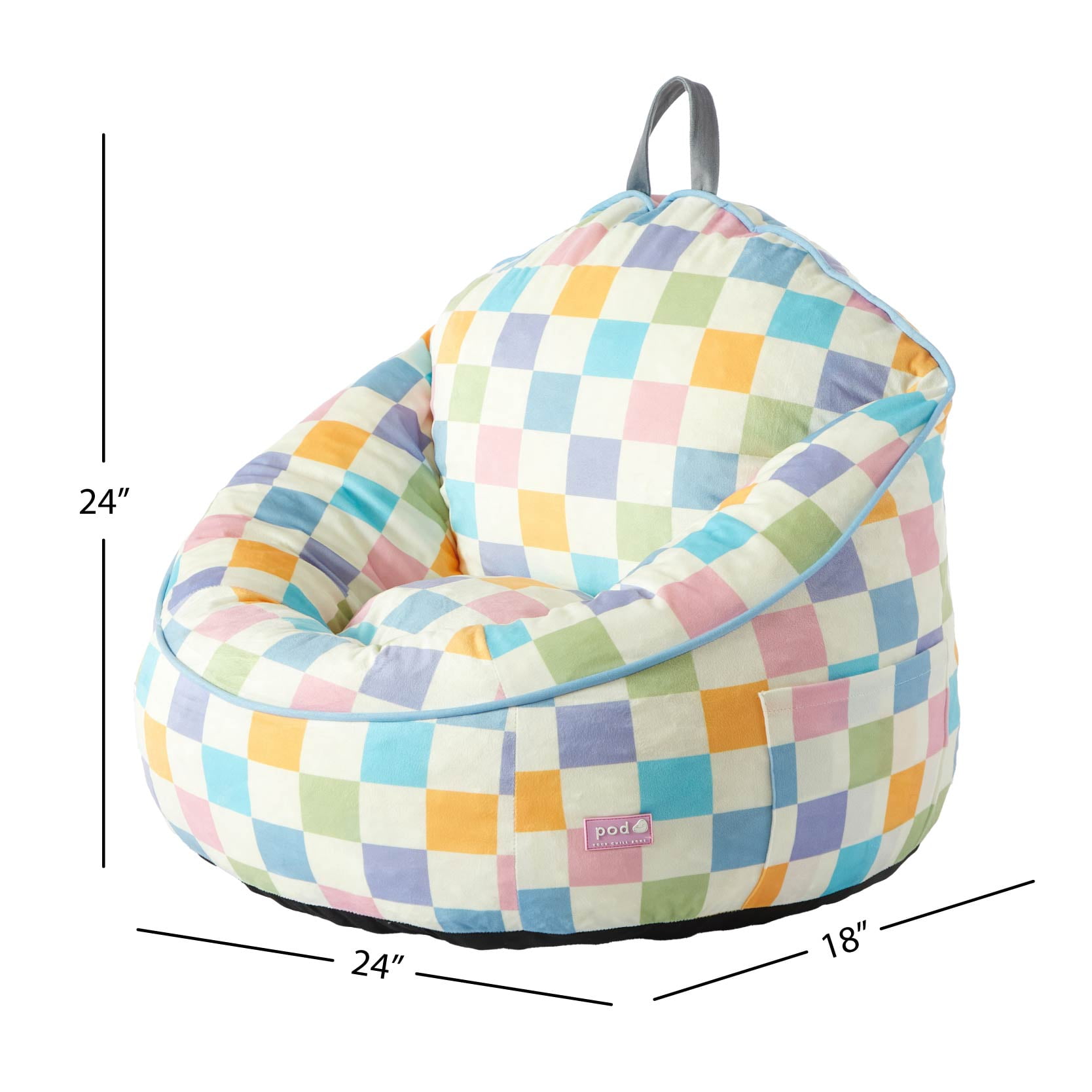 Room Revival Compressed Foam Bean Bag Chair for Kids, Rainbow Checkerboard