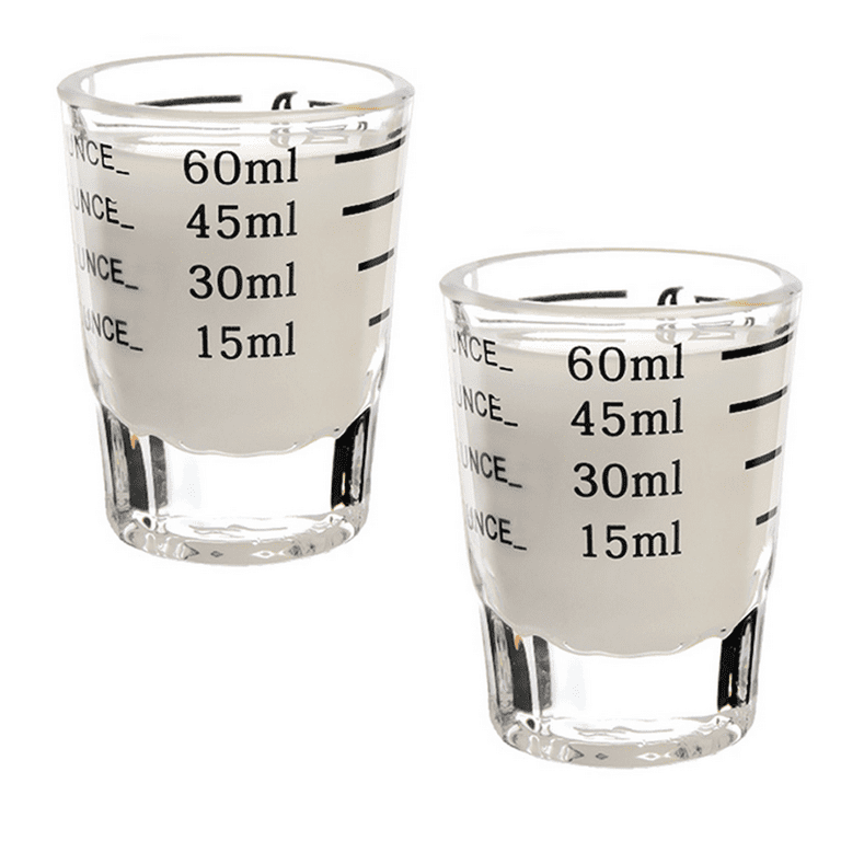 Set of 2 Shot Glass Measuring Cups - Liquid Heavy Glass with Letters - Black, Size: 3