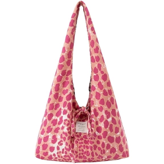 Hzzsbu Slouchy Leopard Print Hobo Bag for Women, Bow Tie Underarm Shoulder Bag Crescent Crossbody Purse, Double-Sided Large Capacity Commuting Tote Handbag Travel Work