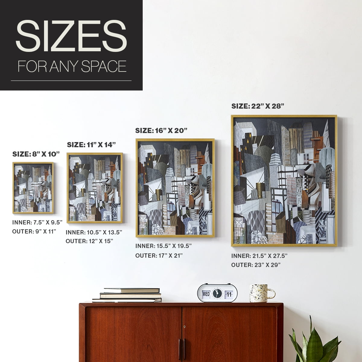 Western Metropolis Framed Print in Gold Solid Wood 8 x 10 Framed Print