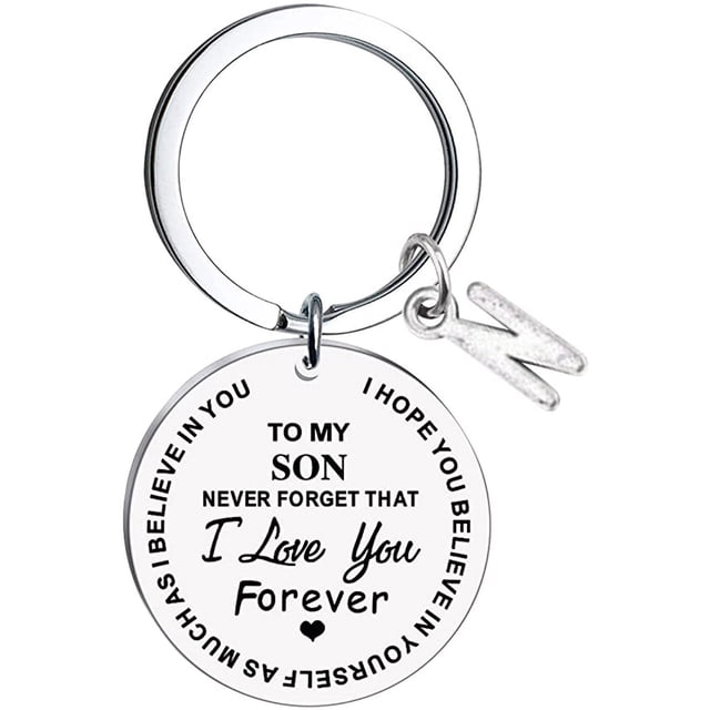Heliisoer To My Son Message Keychain Stainless Steel Initial Last Name 26 Letter Family Inspirational Keychain Gift