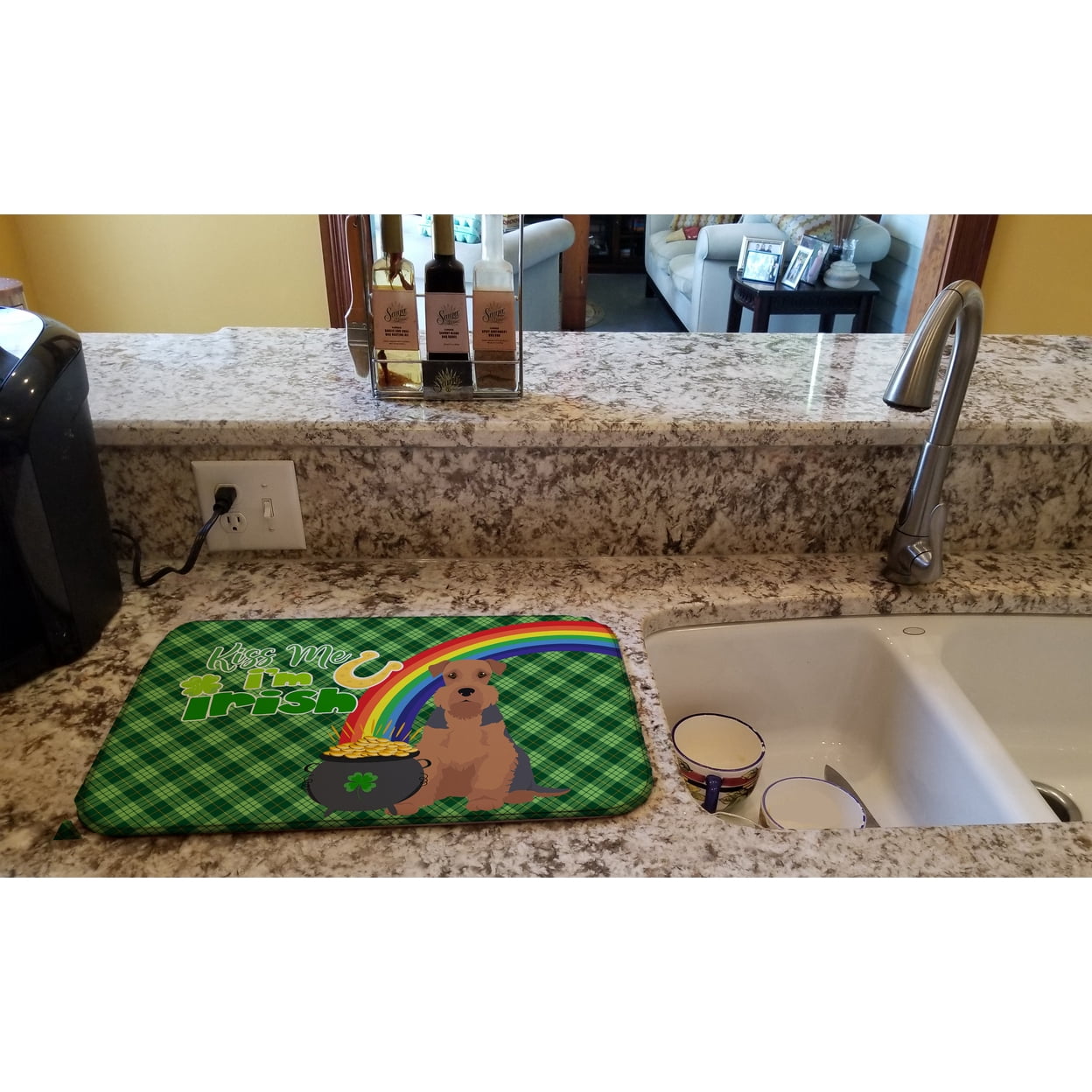 Grizzle and Tan Airedale Terrier St. Patricks Day Dish Drying Mat
