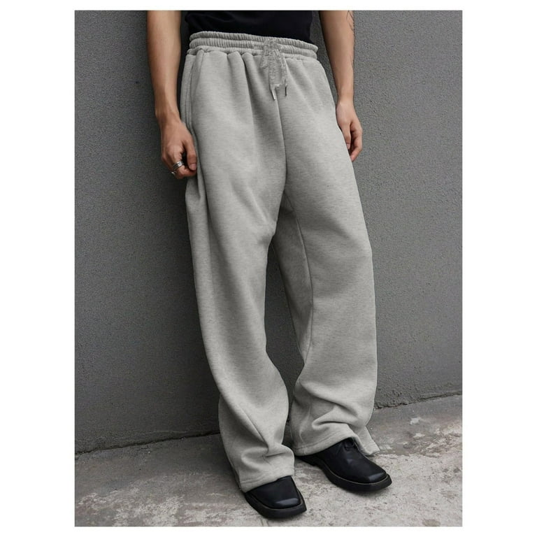 belvet Wide-Leg Baggy Pants Mサイズ　グレー Men's Baggy Pants Wide Leg Drawstring Waist Loose Sweatpants with
