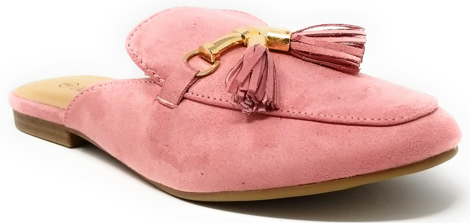 Size 8 Flat Loafer Slipper w/Tassels Victoria K Women Pink Faux Suede Slip-On Mules