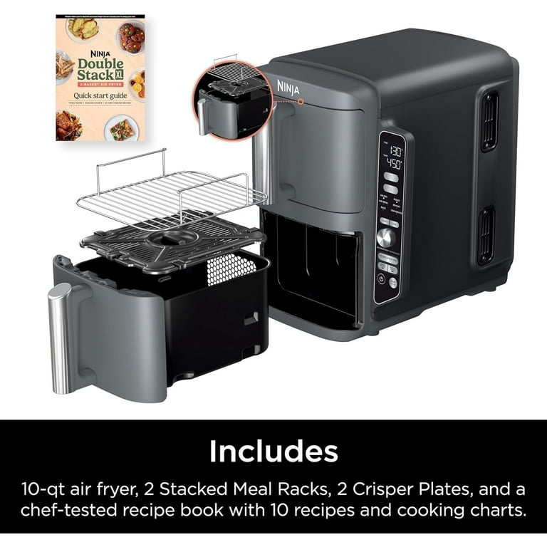 Restored Ninja SL401 DoubleStack XL 2-Basket Air Fryer, Cooks 4