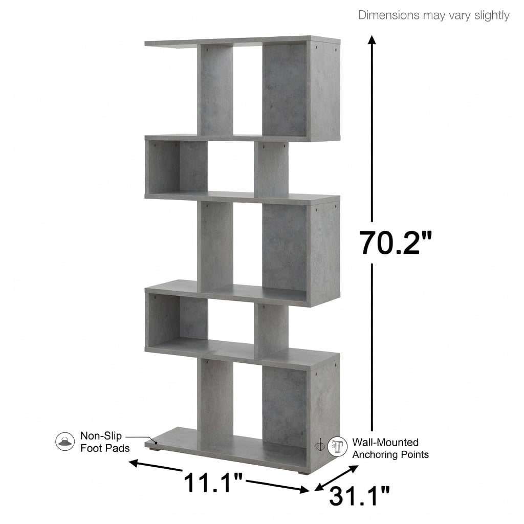 Topcobe 5 Cubes Ladder Shelf Corner Bookshelf Display Rack Bookcase, Tall Bookshelf Modern Book Case for Books, CDs, Movies, Gray