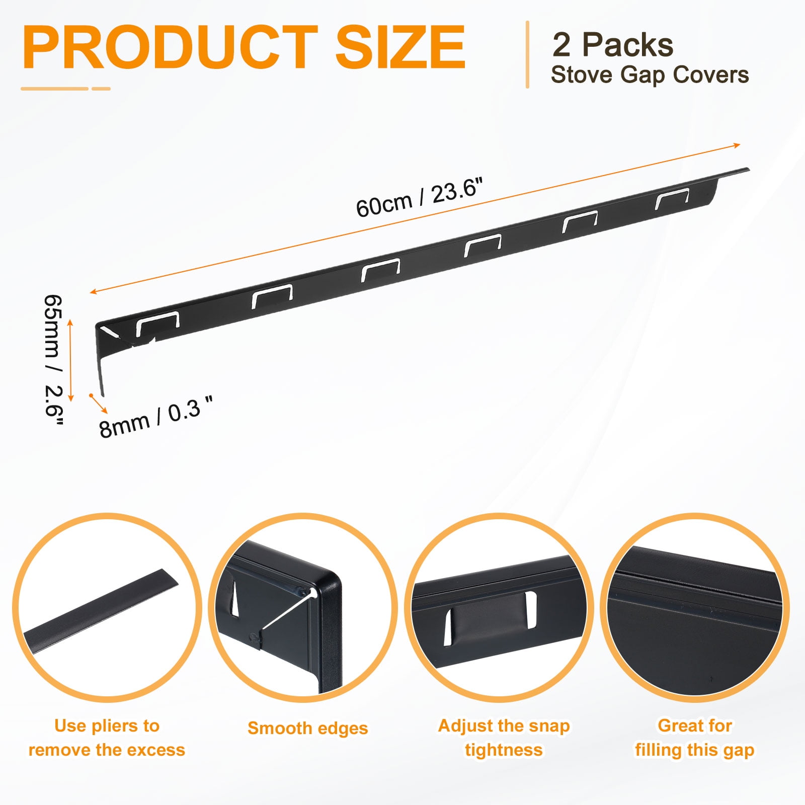 Unique Bargains Aluminum Stove Gap Filler for Kitchen Range Trim Black 0.3"