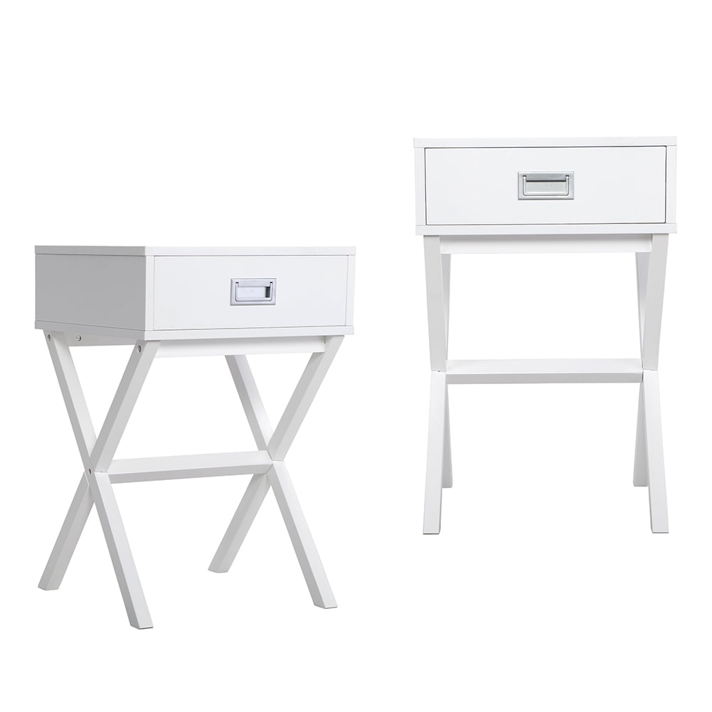 Kepooman 2PCS Bedside Table for Small Spaces, Nightstands for Bedroom with X-Leg, White Bedside End Table for Home Office