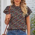 thumbnail image 5 of Birdeem Blouse Mode Femme Manches Courtes Col en V Ample Manches Bouffantes Imprimé, 5 of 5