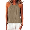 thumbnail image 2 of Yrmaups Plus Size Sleeveless Tank Top for Women, Casual Button Down Blouse, Lightweight Soft Stretch Top for Holiday Travel Office Daily Wear, Khaki M, 2 of 8