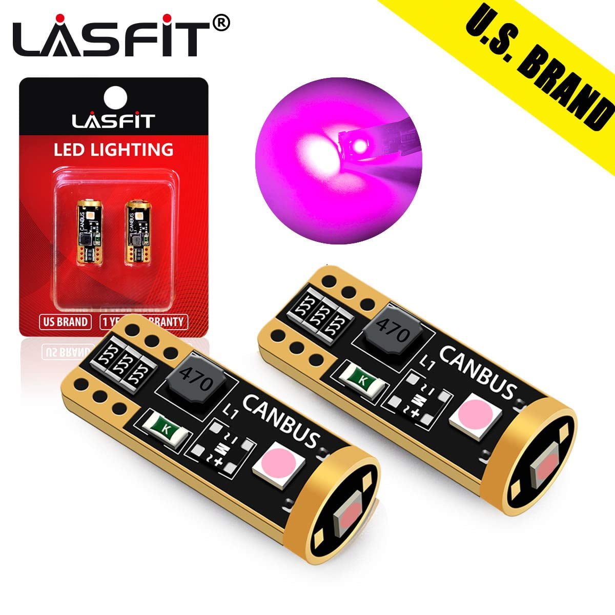 Lasfit T10 LED Map Dome License Lights 2825 168 194 158 Purple Canbus Error Free