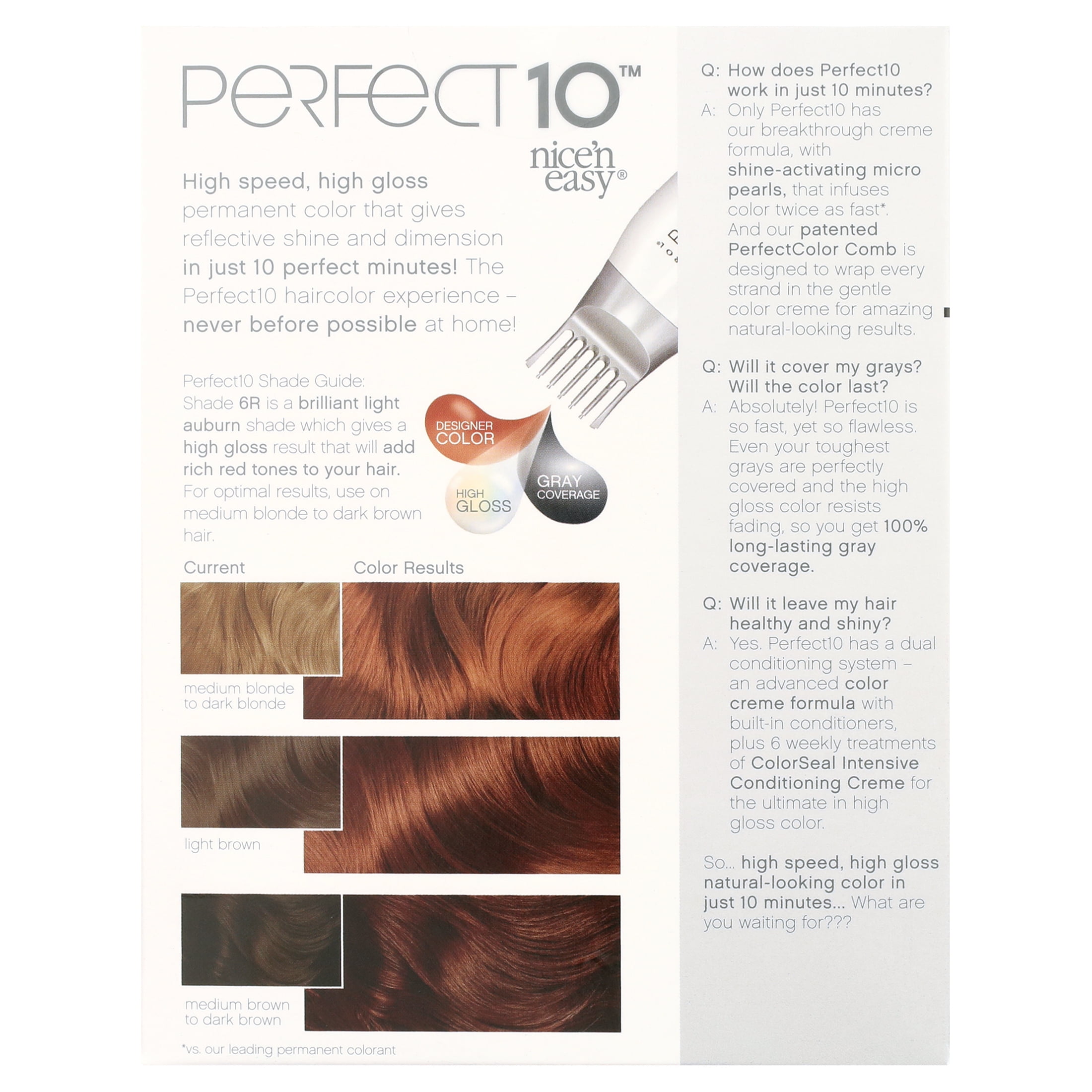Clairol Nice'n Easy Perfect 10 Permanent Hair Color 6R Light Auburn, 1 Application