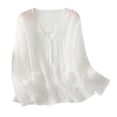 thumbnail image 3 of Tops de otoño para mujer,Camisa literaria floral con cuello en V de ramio para mujer, blusa holgada de manga larga, informal y moderna, lavable a mano o en seco, sopatenor, 3 of 9