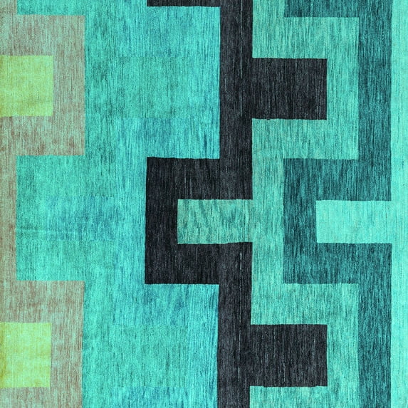 Ahgly Company Indoor Square Abstract Turquoise Blue Modern Area Rugs, 7' Square