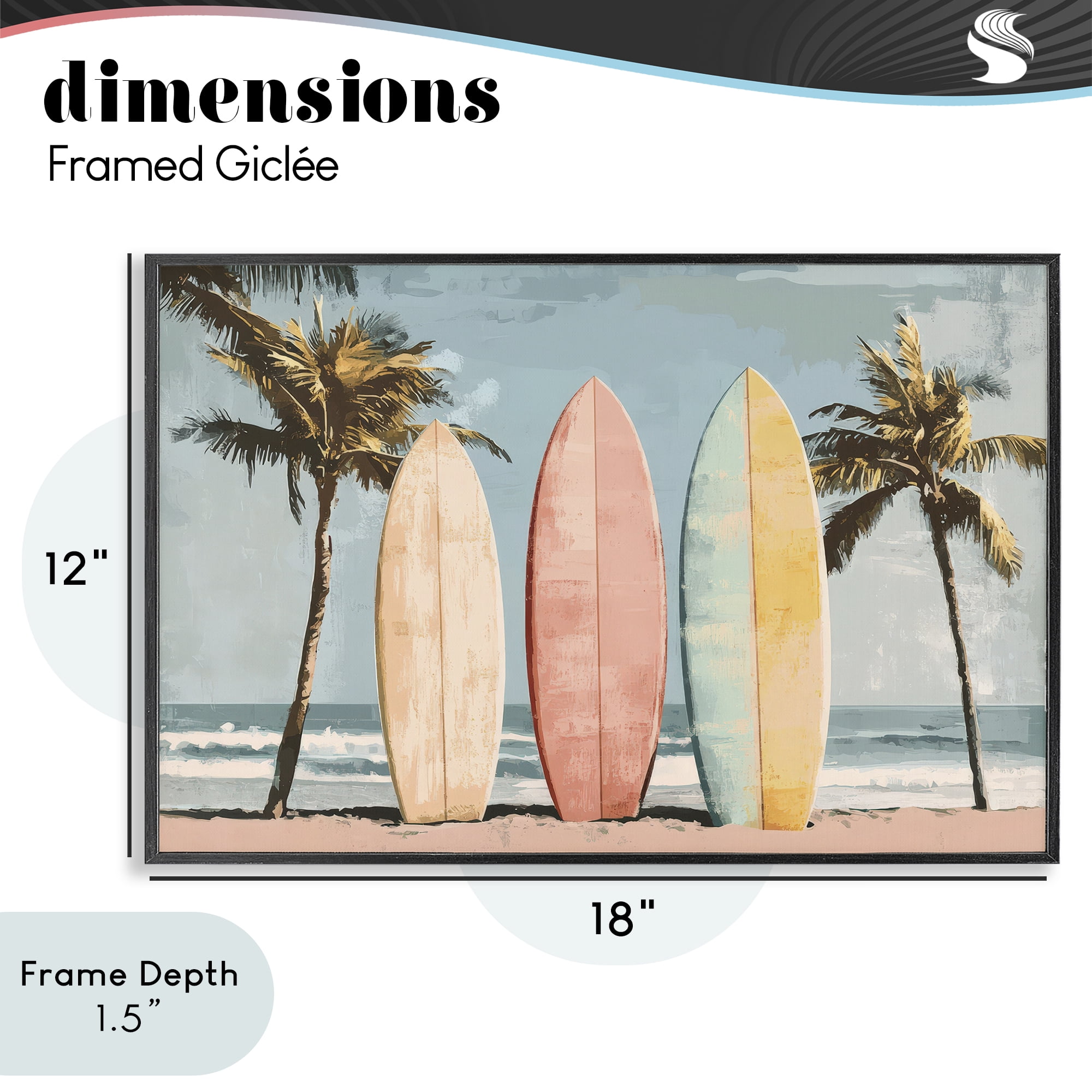Stupell Industries Paradise Surfboard Trio Black Framed Giclee Art, design by Petal Prints Design