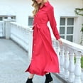 thumbnail image 6 of safuny Midi Dress with Pocket for Women Solid Color Long Sleeve Lapel Neck Dress Button Elegant Leisure Retro Holiday Beach Trendy Clothing Summer Red, 6 of 8