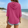 thumbnail image 4 of Women's V Neck Button Front Hoodie, Long Sleeve Drawstring Top, Casual Pullover Shirt for Spring Summer | CSEONE,Hot Pink XL, 4 of 9