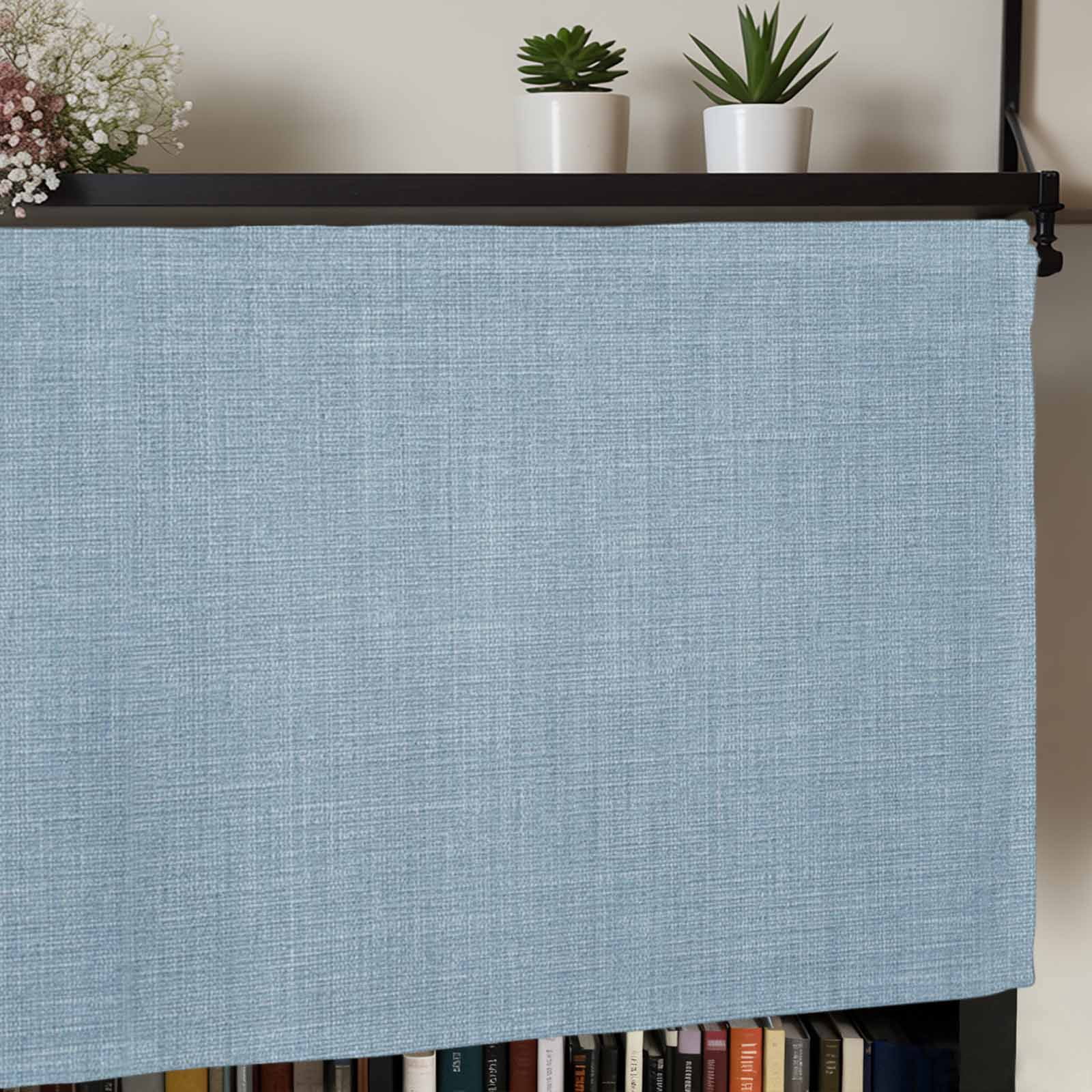 Vintage Sky Blue Rod Pocket Curtain Valance, Farmhouse Retro Solid Color Linen Texture Farmhouse Window Valance for Living Room, Bedroom, Kitchen 42"W x 12"L