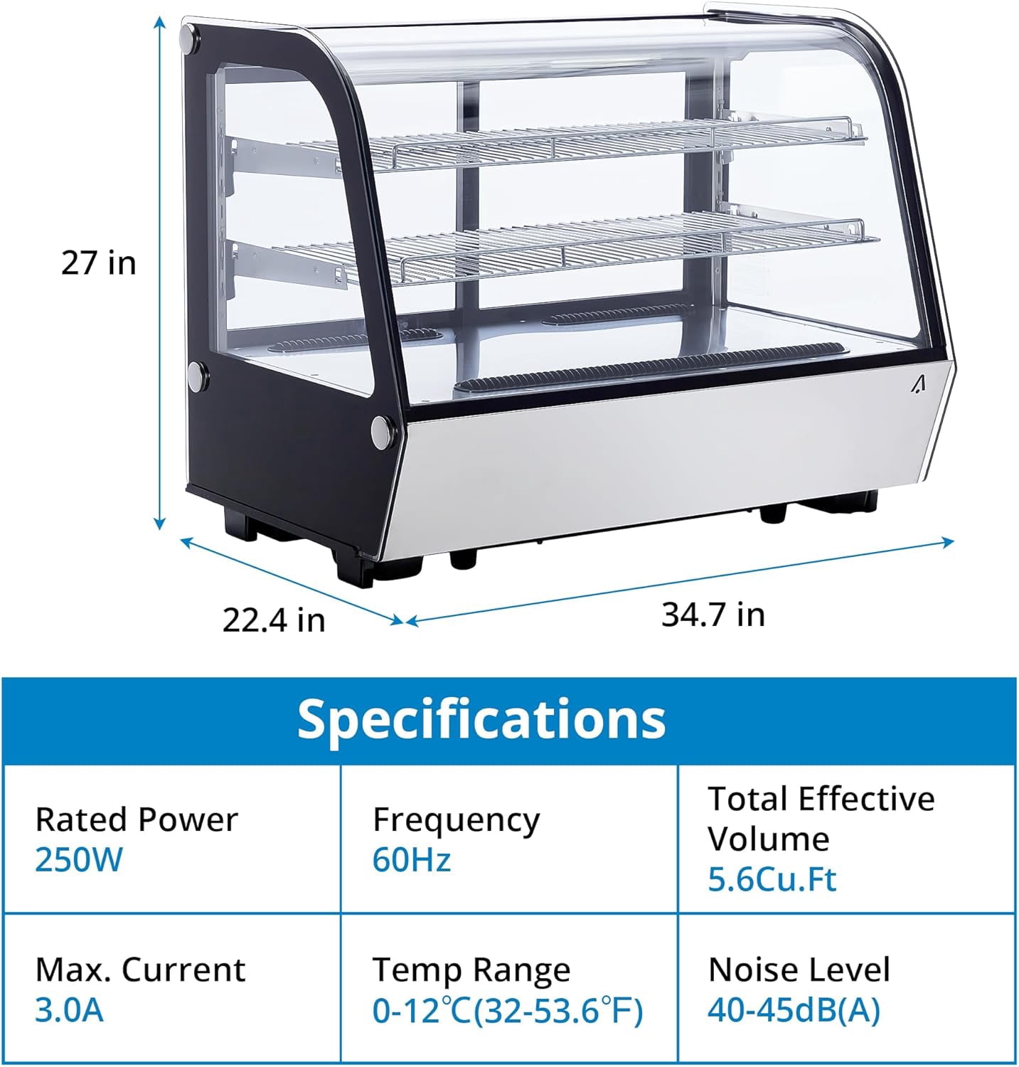 IdealHouse 4.6 Cu. Ft. Commercial Bakery Cake Display Refrigerator, Countertop Pastry Display Case, LED Lighting, Double-Layered Glass
