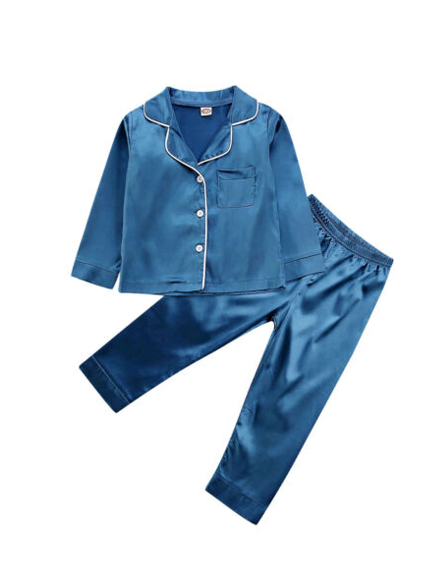 New Kids Boys Girls Pyjamas Sleepwear Silk Satin Pajamas Sets Nightwear Homewear 