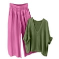 thumbnail image 1 of Women's Linen Set 2025 - V-Neck Top & Pants | Breathable Summer Loungewear, 1 of 5