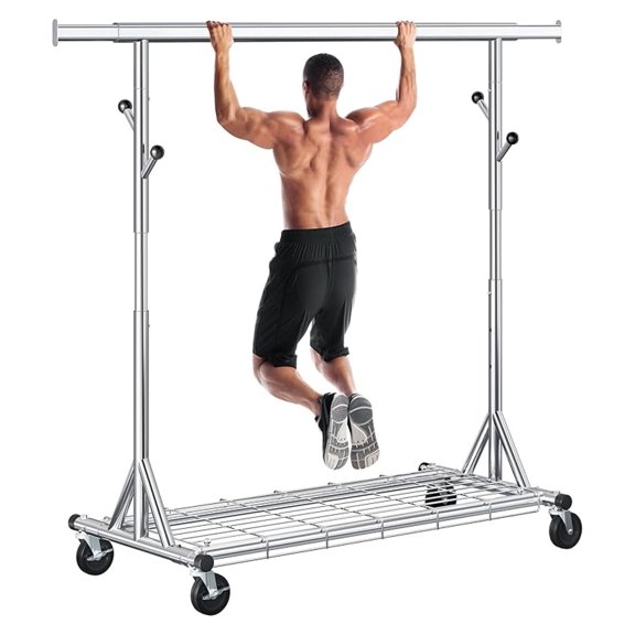Heavy Duty Clothes Rack 530 LBS, Metal Garment Rack on Wheels, Adjustable Rolling Rack for Hanging Clothes, Collapsible Portable Rack
