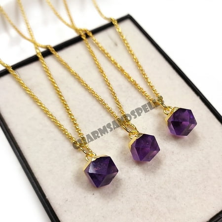 Charms And Spells Hexagon Purple Amethyst Necklace, 14K Gold Plated