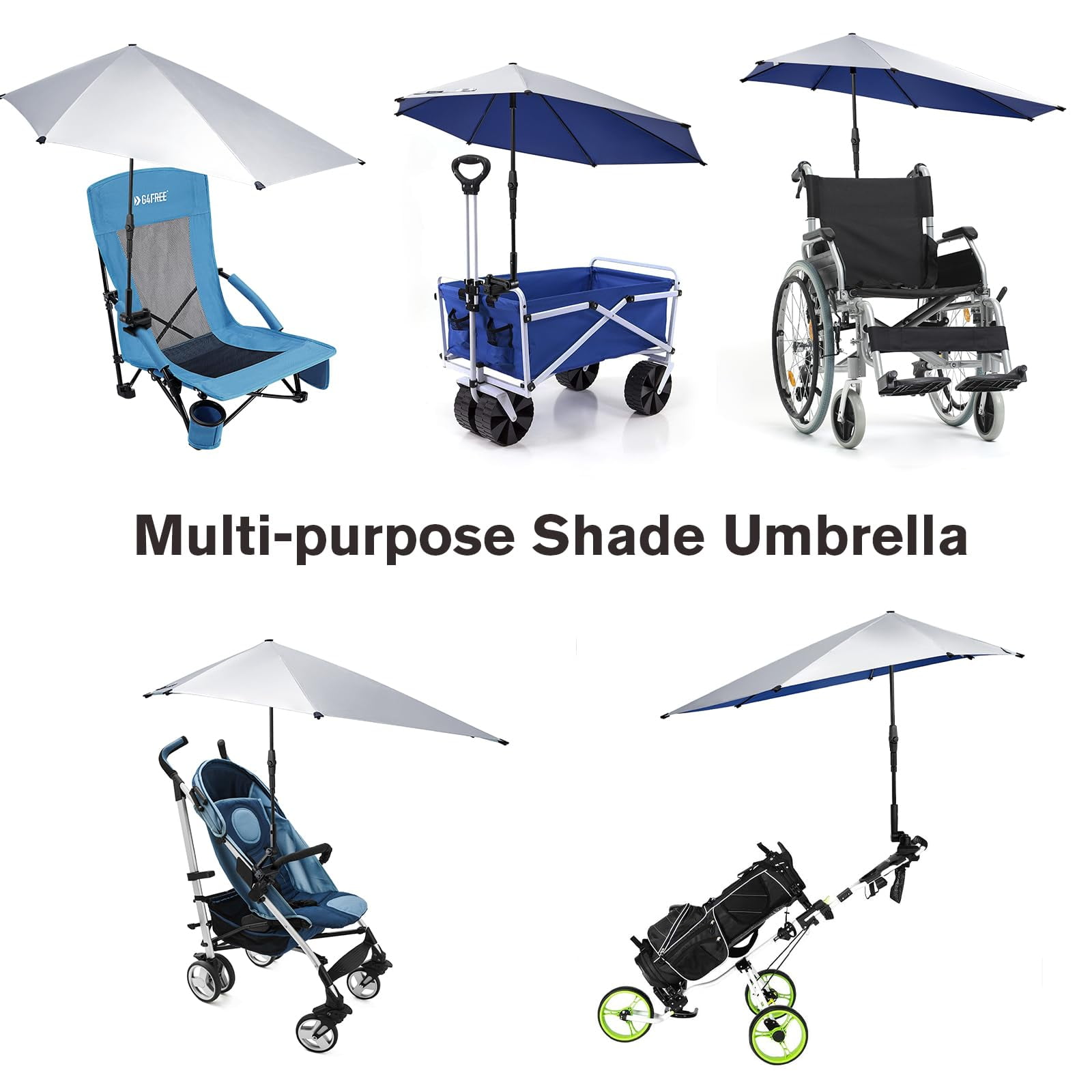G4Free UPF 50+ Adjustable Chair Umbrella with Universal Clamp, XL UV Protection Sun Shade for Beach, Stroller, Wheelchair, Golf, Patio
