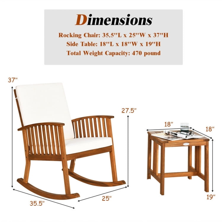 Aimee Lii 2 Pieces Acacia Wood Patio Rocking Chair Table Set, Wooden Patio Furniture Set