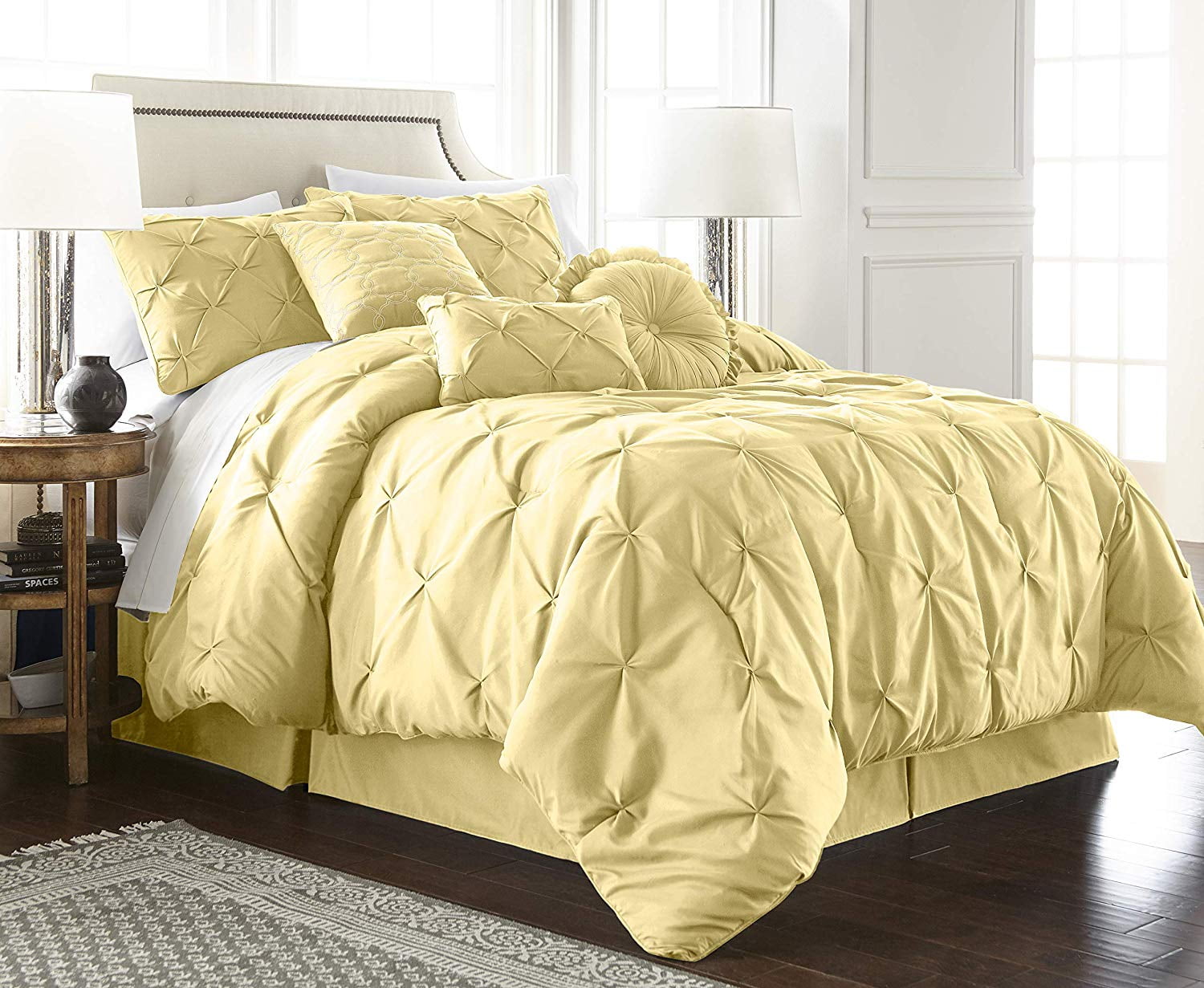 Chezmoi Collection Sydney 7 Piece Pintuck Pinch Pleat Comforter Set