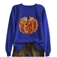 thumbnail image 2 of Craaazy Women's Fall Winter Halloween Christmas Thanksgiving Casual Pumpkin Season Print Gifts Long Sleeved Round Neck Sweatshirt Long Sleeve Vintage Top, 2 of 6