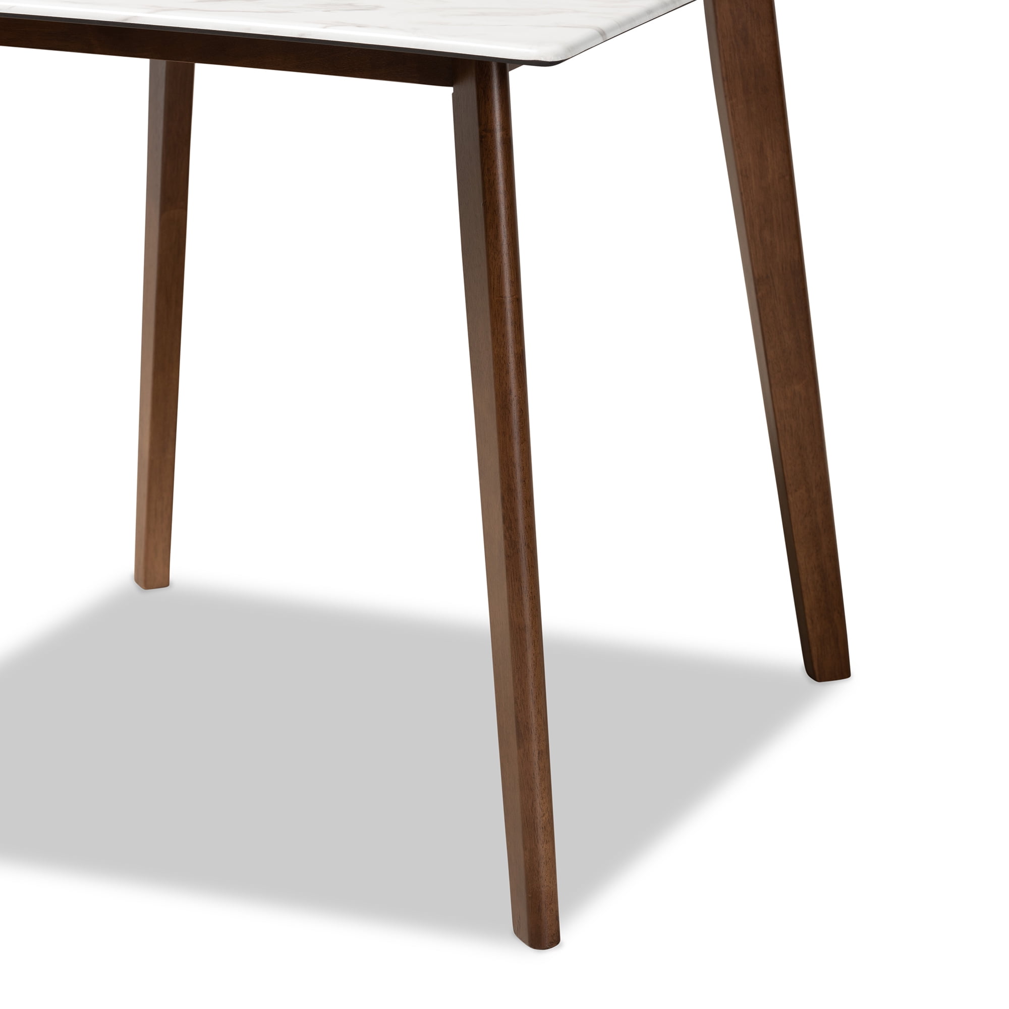 Baxton Studio Select Indoor Mid-Century Square Marble Dining Table, Walnut Brown/White