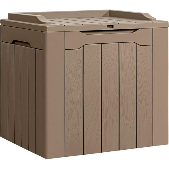 PINDEE Deck Box 31 Gallon Waterproof Resin Storage Box with Lid Indoor Outdoor Delivery Box Storage Bin for Patio Cushions The appearance is exquisite, fashionable, and high-end.(Light Brown)