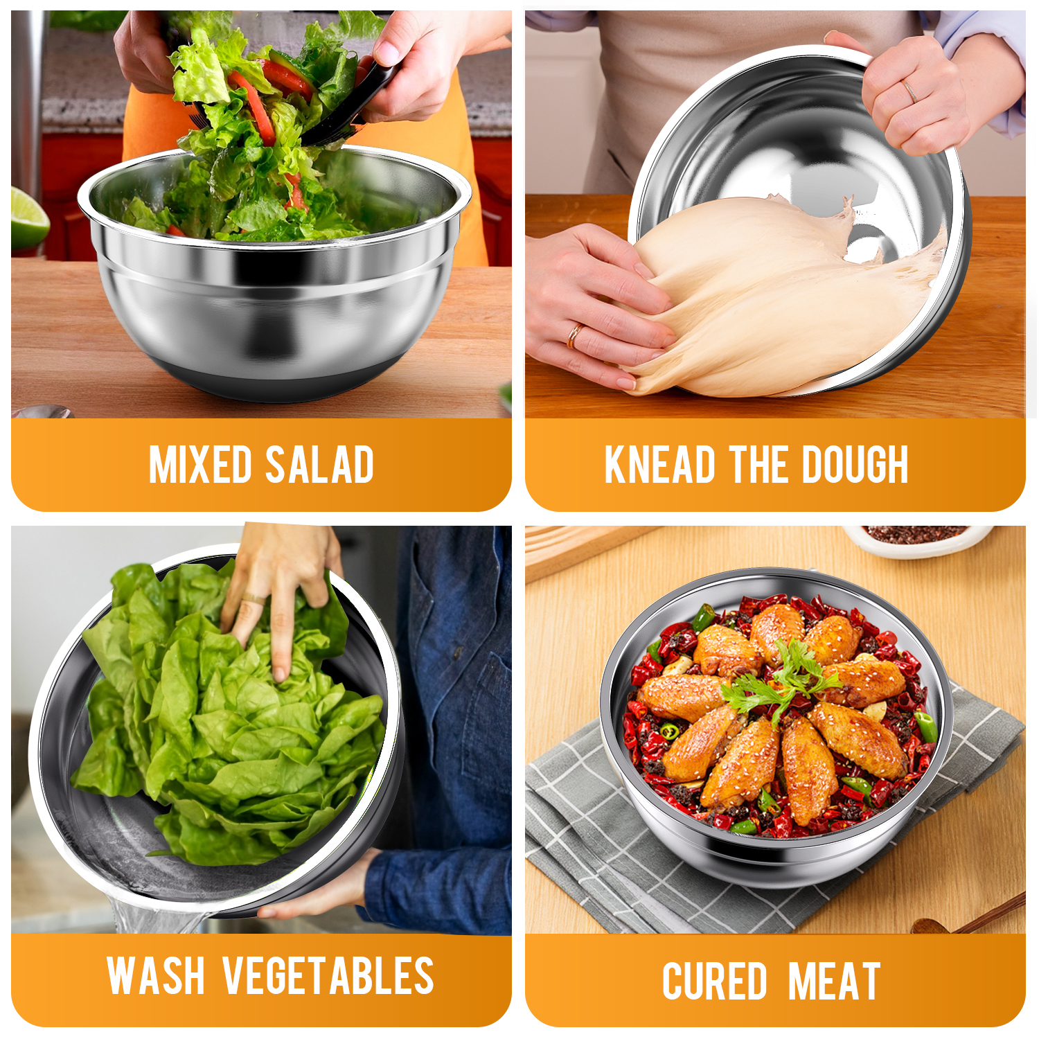 TINANA 6-Piece Stainless Steel Mixing Bowls with Lids photo 3