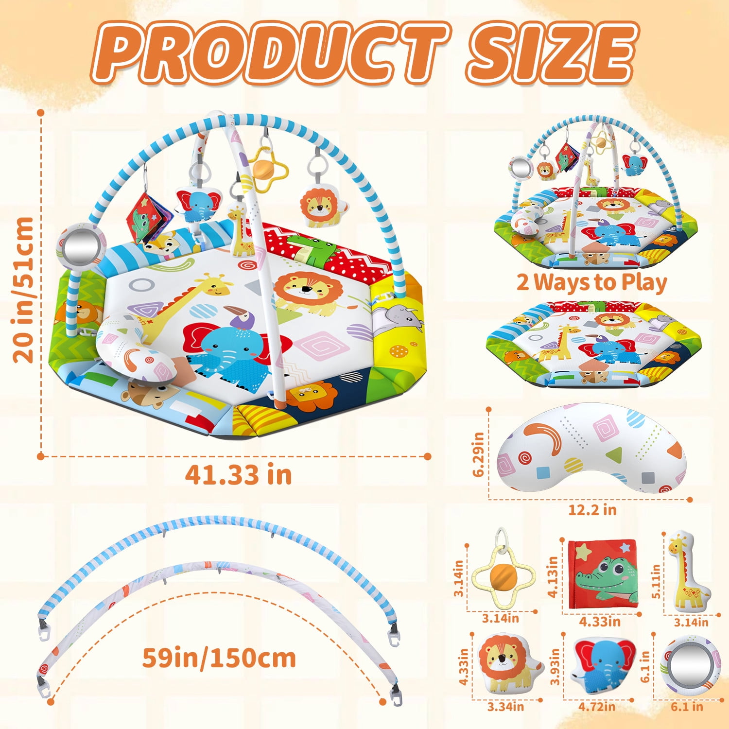 JoyStone Baby Gym Play Mat, 8-in-1 Tummy Time Mat, Infant Play Gym with 6 Detachable Toys, Washable Activity Mat & Ball Pit, Baby Toys Gift for Ages 0-18M