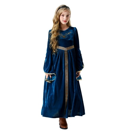 

Maean Girls Medieval Renaissance Dress Princess Gowns Flared Long Sleeve Vintage Cosplay Children s Embroidery Dress