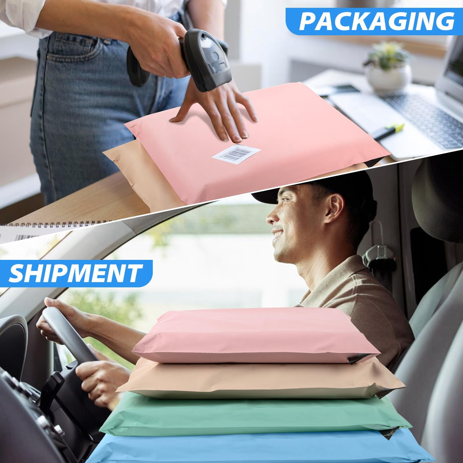 40 Pcs Poly Mailers, Strong Adhesive Plastic Shipping Bags, Tear-Resistant Colorful Mailing Envelopes for Packaging Clothing, 4 Sizes