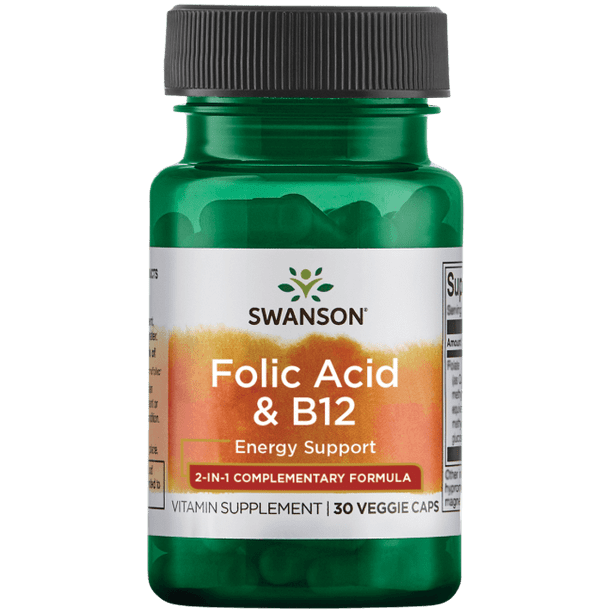 Swanson folic acid and vitamin b12 30 Veggie Capsules.