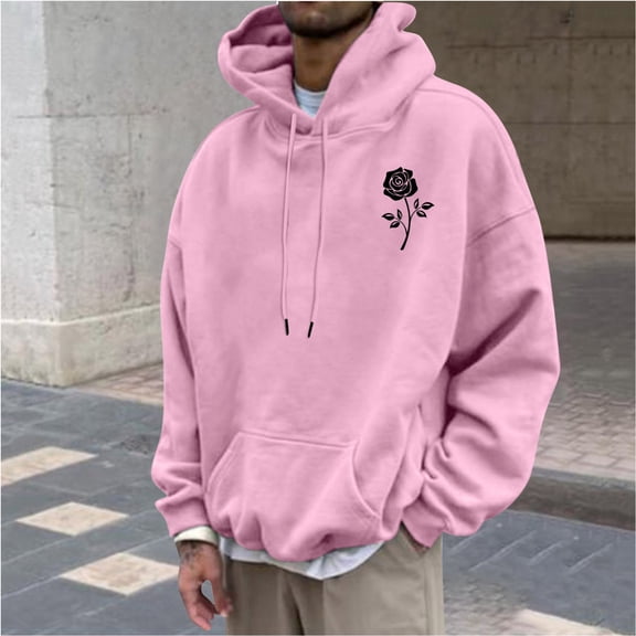 Blczomt Plain Sweatshirts Men Pullover Hoodies Pink Long Sleeve Casual Fall Winter Mens Clothes