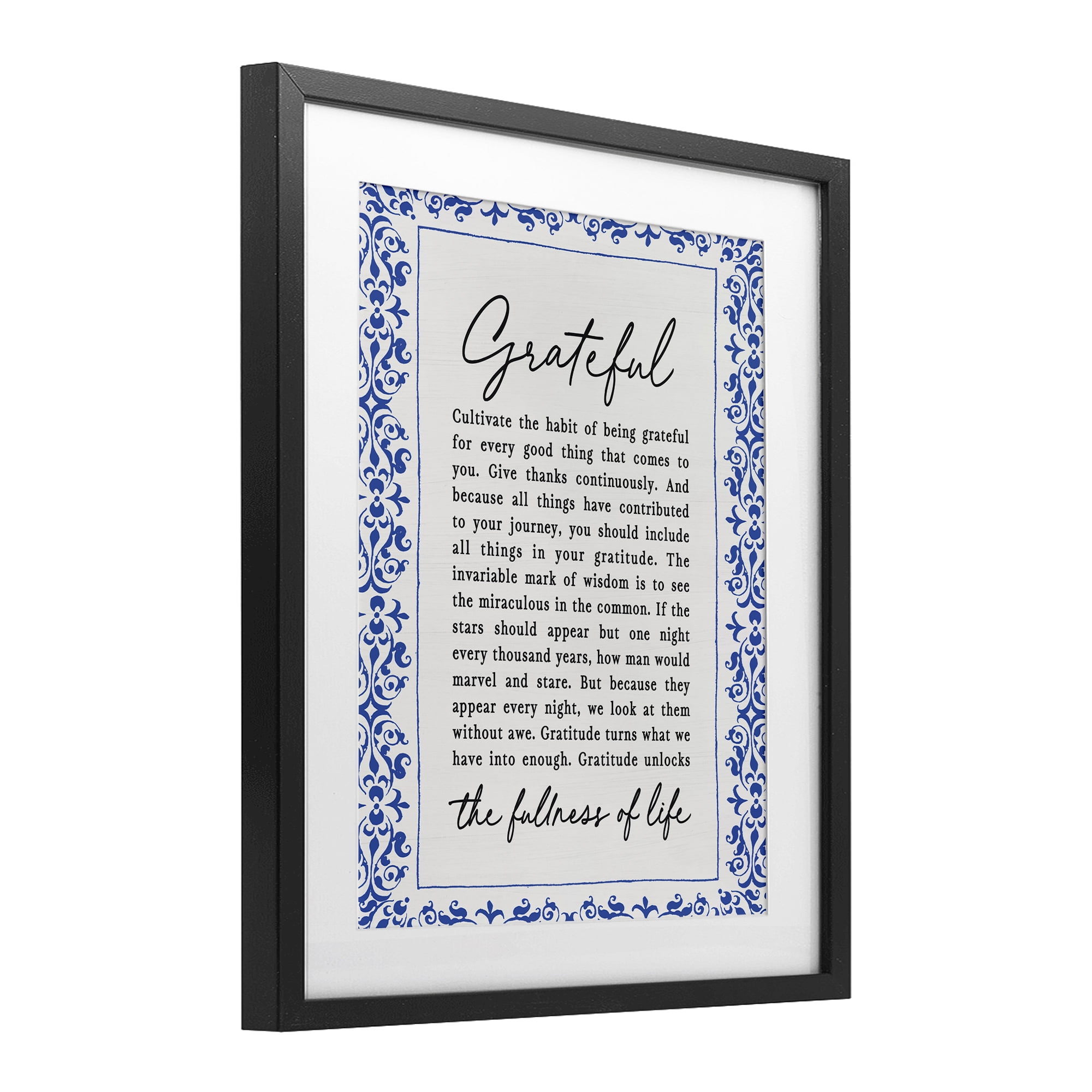 Gratitude Unlocks Fullness Of Life Black Framed Print Under Glass, design by Lettered and Lined