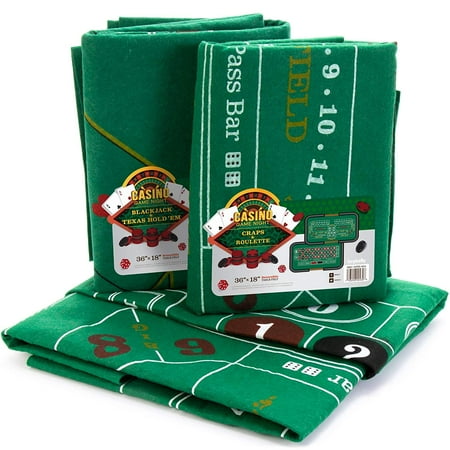 4-in-1 Casino Game Felts Bundle: Blackjack, Texas Hold 'em, Roulette & Craps