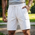 thumbnail image 2 of CONZONE Mens Cargo Shorts Elastic Waist Drawstring Summer Shorts for Men Solid Color Lightweight Loose Fit Outdoor Shorts With Pockets, 2 of 5