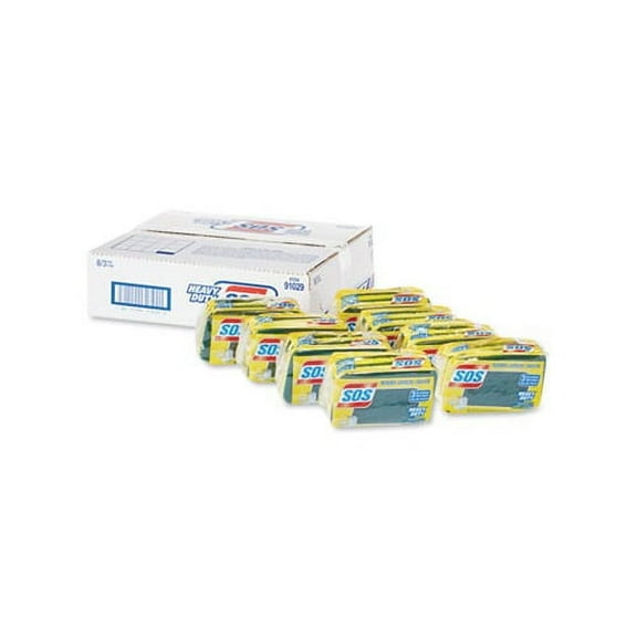 Heavy Duty Scrubber Sponge 2.5 x 4.5, 0.9" Thick, Yellow/Green, 3/Pack, 24 Packs/Carton