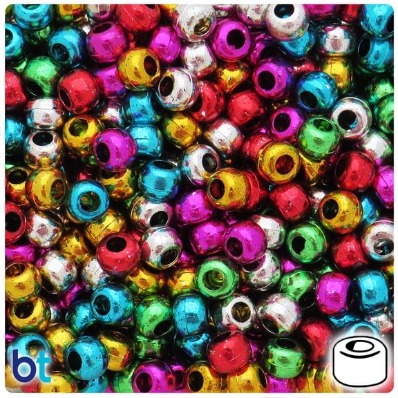 BeadTin Mixed Metallic 9x6mm Barrel Pony Beads (200pcs)