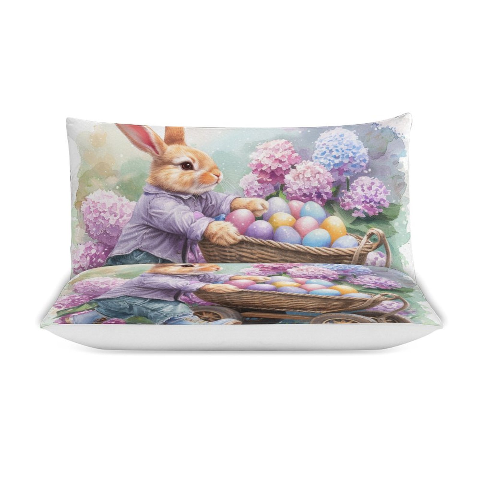 Castle Fairy Vintage Jungle Rabbits Duvet Cover - Toddler Size, Watercolor Flowers, Farmhouse Easter Theme - View #12