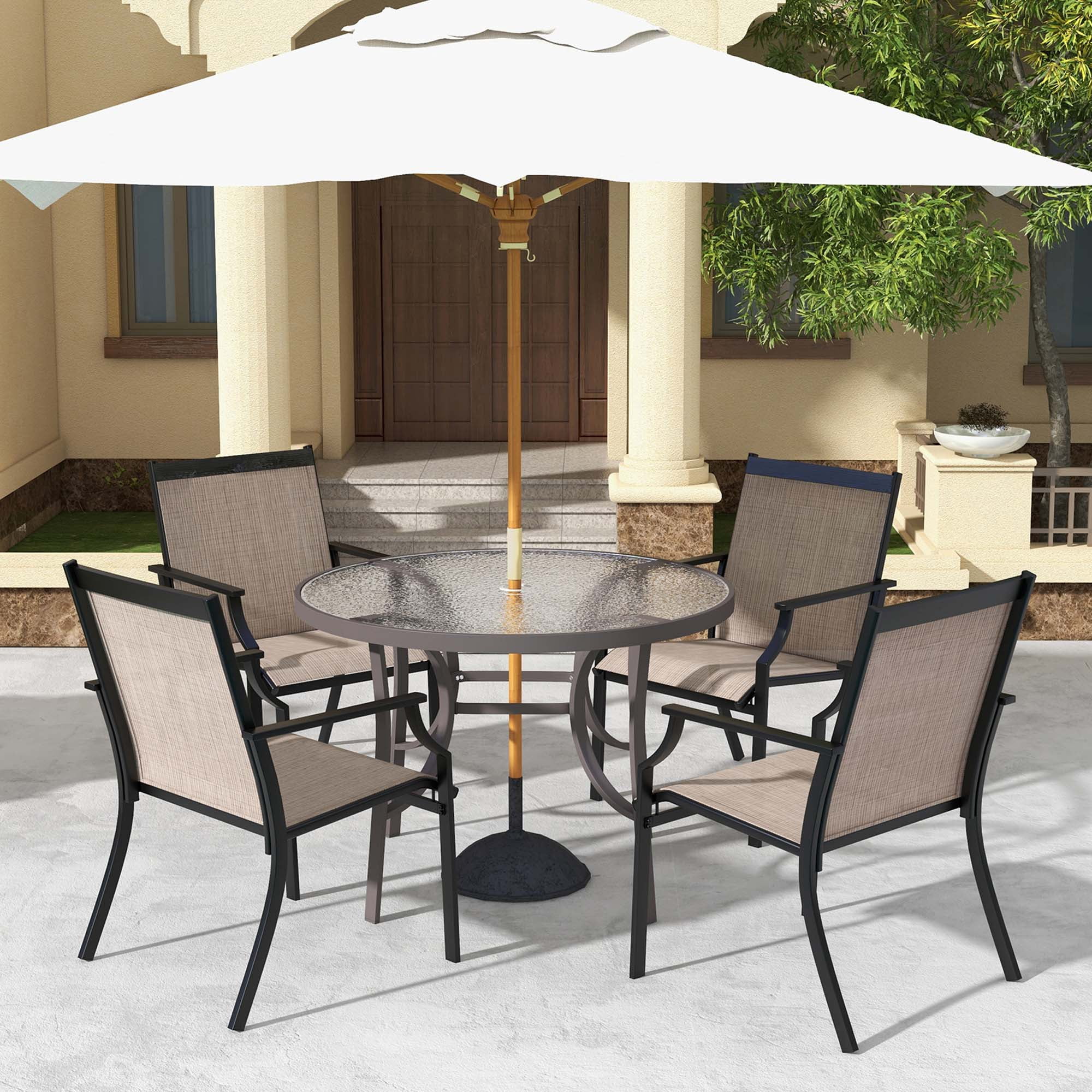 Costway 2 Piece Patio Dining Chairs Large Outdoor Chairs with Breathable Seat & Metal Frame Coffee