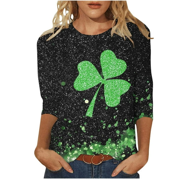 FDGIU Plus Size St. Patrick's Day Tee for Women - Short Sleeve Shamrock Graphic Crew Neck Top