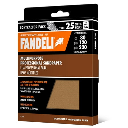

FANDELI | Multipurpose Sandpaper Sheets 9 x 11 230 mm x 280 mm 25-Sheets Pack Assorted Grits (80 120 220)